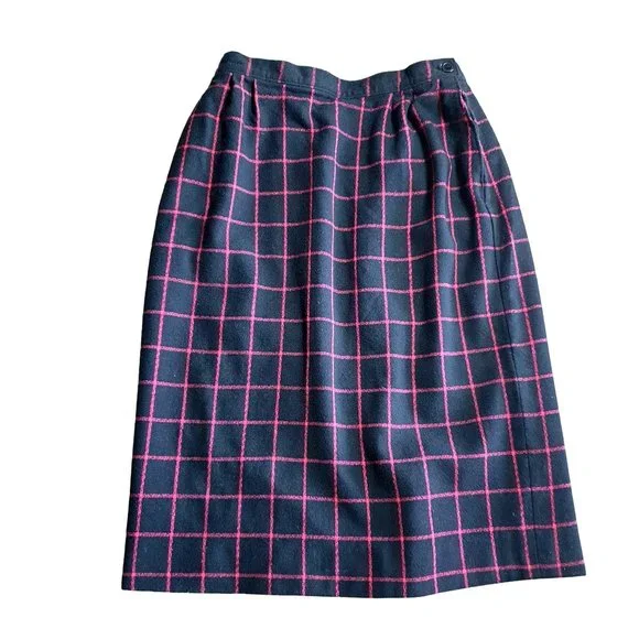 Pendleton Virgin Wool Women Size 12 Skirt Short Pencil BLACK PINK Waist 28" - Picture 4 of 9